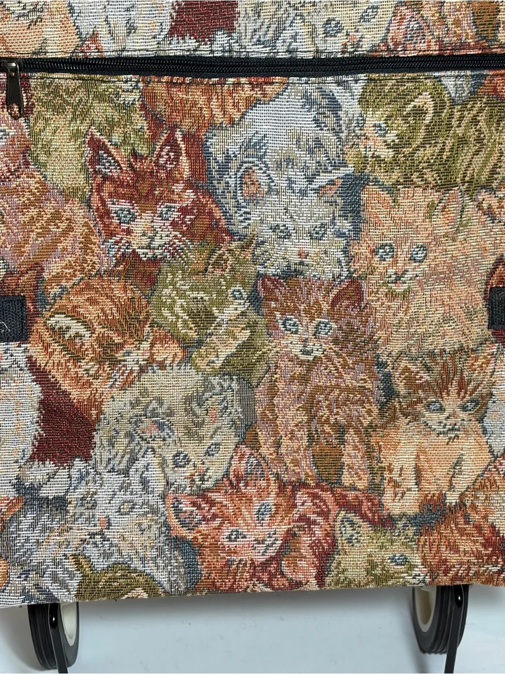 Vintage Tapestry Shopping Bag Cart With Wheels Foldable Travel Bag Cats